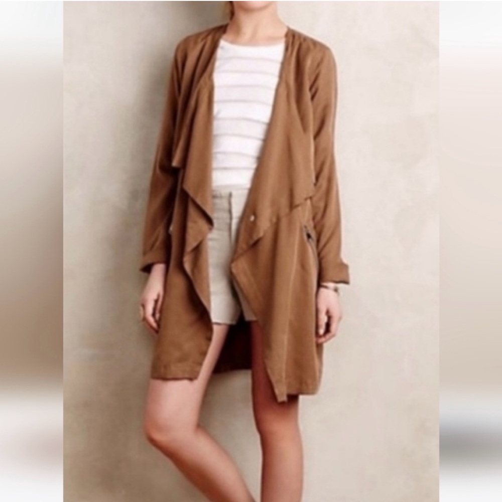 Anthropologie Cartonnier Trench Coat with Belt Zipper Pockets Scandi Boho